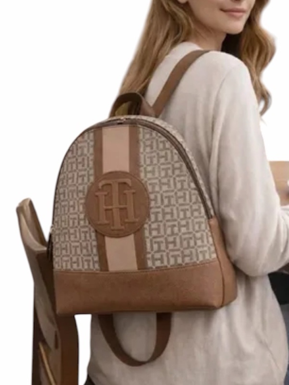 NWT Tommy Hilfiger mochila Tan and brown Signature Logo Backpack